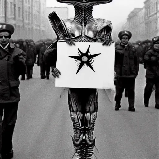 Prompt: alien during a may 1 st parade, soviet union, 1 9 7 0 s, photography
