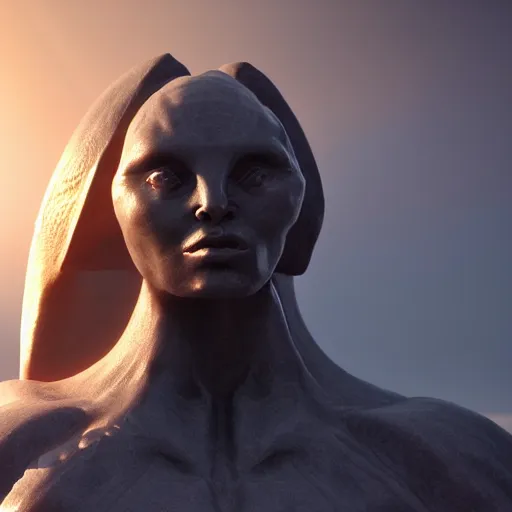 Image similar to a magestic humanoid alien god being workship, cinematic realistic, unreal engine 5