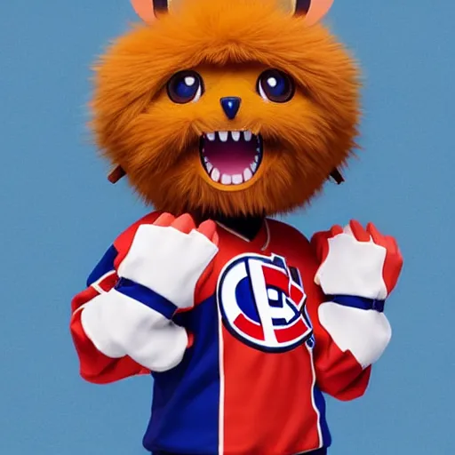 Image similar to anime Portrait of Youppi the Habs Montreal Canadiens Mascot as a very cute powerful and friendly pokemon, highly detailed anime, high evolution, 1990s, legendary, smooth, sharp focus, dynamic lighting, intricate, trending on ArtStation, illustration pokemon, art by WLOP