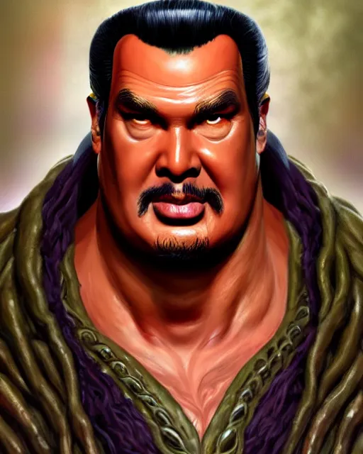 Image similar to slime lord from path of exile, portrait, digital painting, hair like Steven Seagal, highly detailed, intricate, trending on artstation, art by John Buscema