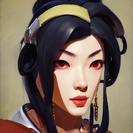 Image similar to greg manchess portrait painting of 草 薙 素 子 as overwatch character, medium shot, asymmetrical, profile picture, organic painting, sunny day, matte painting, bold shapes, hard edges, street art, trending on artstation, by huang guangjian and gil elvgren and sachin teng