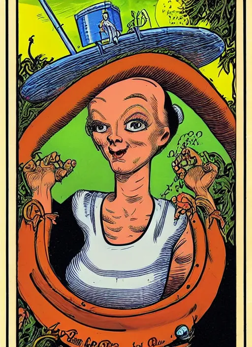 Image similar to portrait of a beautiful woman by basil wolverton and robert crumb in the style of a garbage pail kids card