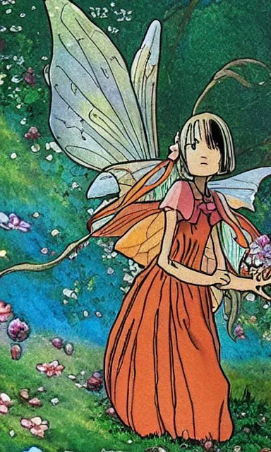 Image similar to fairy floral tarot card by Hayao miyazaki