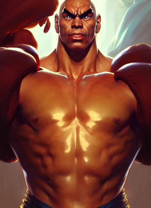 Prompt: Portrait of Oro from Street Fighter, muscular, intricate, elegant, highly detailed, digital painting, artstation, concept art, smooth, sharp focus, illustration, art by artgerm and greg rutkowski and alphonse mucha