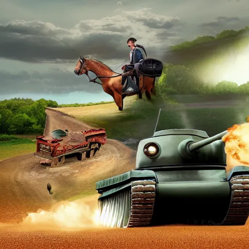 Image similar to a horse riding a tank while drinking a coffe and eating a turtle while driving a truck 4 k photo realistic