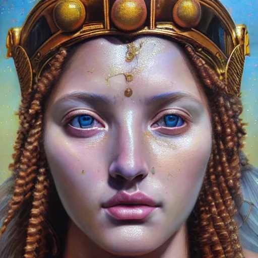 Image similar to hyperrealistic mixed media painting of beautiful goddess Athena, stunning 3d render inspired art by P. Craig Russell and Barry Windsor-Smith, perfect facial symmetry, dim volumetric lighting, 8k octane beautifully detailed render, post-processing, portrait, extremely hyper-detailed, intricate, epic composition, brown brown brown eyes, realistic eyes, cinematic lighting, masterpiece, trending on artstation, detailed detailed detailed, masterpiece, stunning