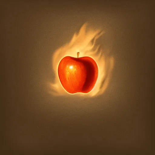 Image similar to An apple burning in space, photorealistic, desolate, terrifying, weird, strange, odd, uncanny, hyper realism, highly detailed, photorealism, smooth gradients, high contrast