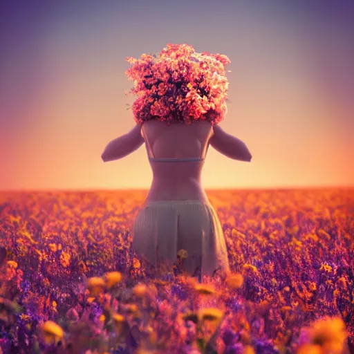 Image similar to hyper realistic cinematic photo human body made of wild flowers, golden hour