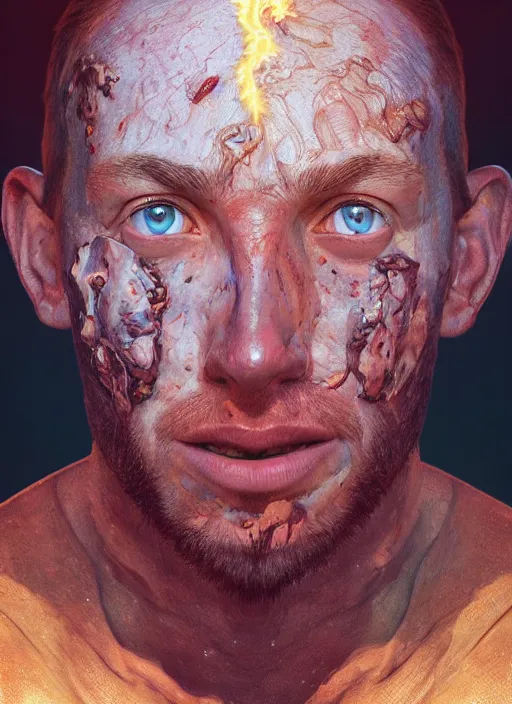 Image similar to heatwave portrait of the living earth with human face eating the mars alive on space, au naturel, hyper detailed, digital art, trending in artstation, cinematic lighting, studio quality, smooth render, unreal engine 5 rendered, octane rendered, art style by klimt and nixeu and ian sprigger and wlop and krenz cushart.