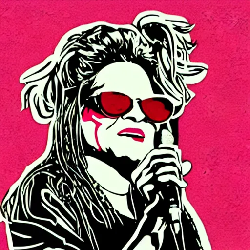 Image similar to 1 9 7 0 - janice joplin singing into the microphone, swagger, sticker - art, svg vector, adobe - illustrator