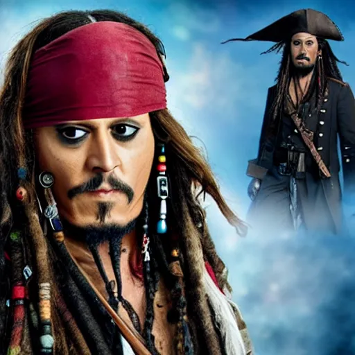 Prompt: captain jack sparrow as doctor who, bbc promotional artwork, mid range shot