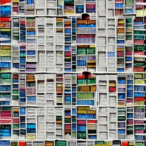 Image similar to a building made of books, photorealistic, detailed, architecture