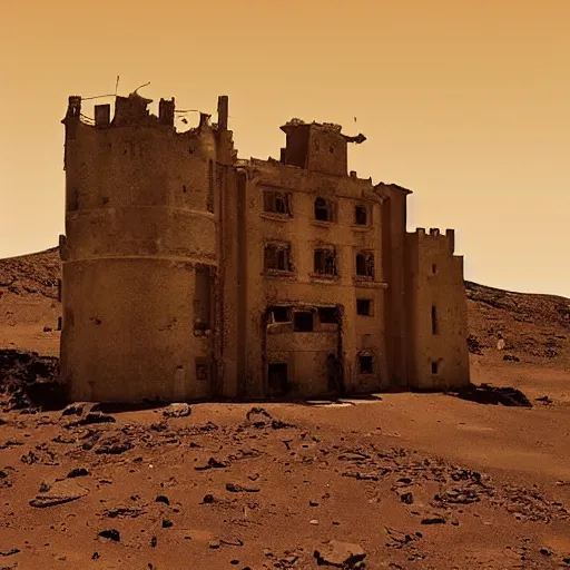 Prompt: an abandoned castle on mars