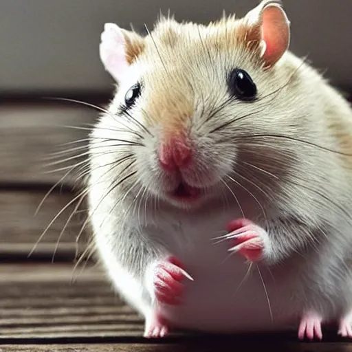 Prompt: a deformed hamster wearing a helmet