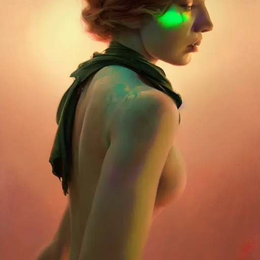 Image similar to side portrait of imogen poots, deathknight, matte painting, bold shapes, hard edges, octane render, trending on artstation, sickly green backlit glow, by greg manchess, huang guangjian, gil elvgren, sachin teng, greg rutkowski, jesper ejsing, ilya kuvshinov, cushart krenz