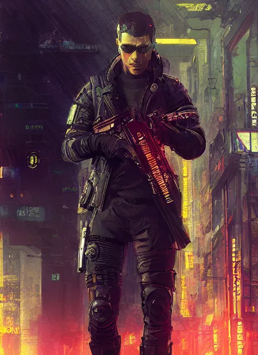 Pete Davidsen. Cyberpunk Assassin In Tactical Gear. 