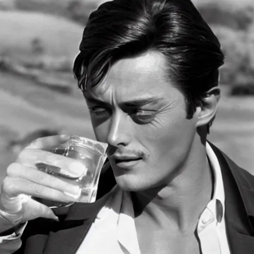 Image similar to alain delon drinking in the sun, in plein soleil ( 1 9 6 0 )