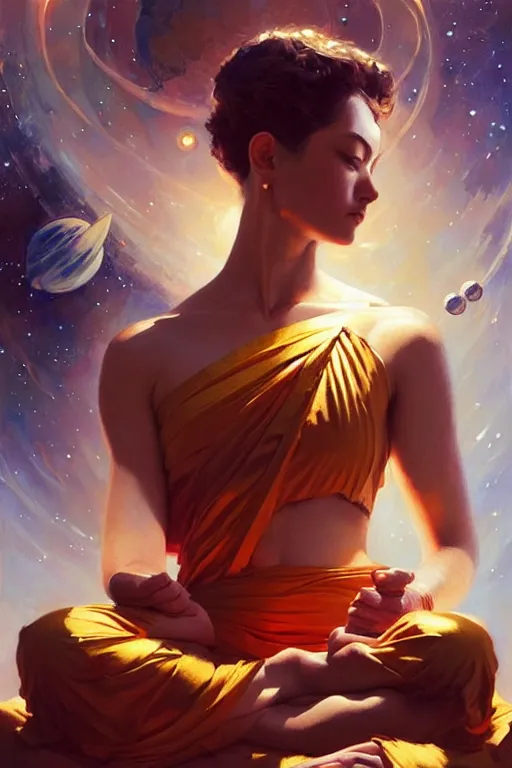 Prompt: space, buddhism, expressionnisme, painting by greg rutkowski, j. c. leyendecker, artgerm