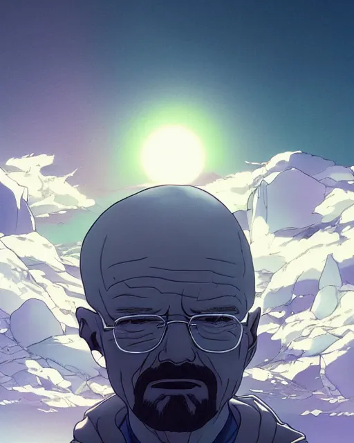 Image similar to walter white, desaturated colors, art by makoto shinkai and alan bean, yukito kishiro