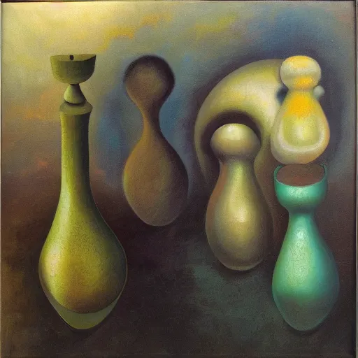 Image similar to three intiates, surrealism, oil on canvas, high detail