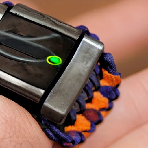 Image similar to epic fantasy style, a device that shoots a small grapple from a wristband