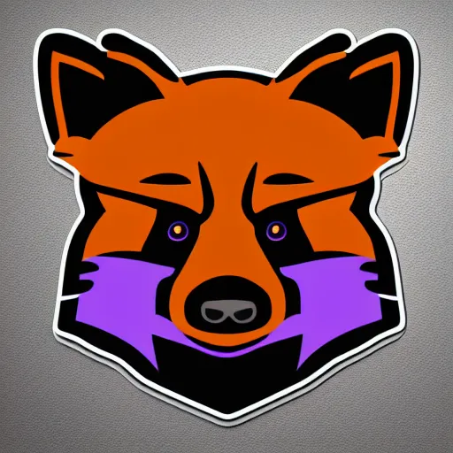 Image similar to a nice beautiful orange and purple vector sticker e-sports logo of a raccoon