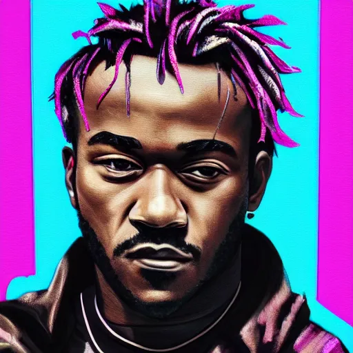 Image similar to synthwave lil uzi vert detailed face portrait, realistic, 8 k, ultra details, highly detailed face, sharp focus