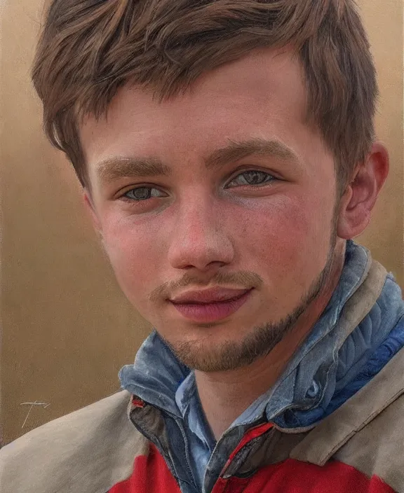 Image similar to portrait of a handsome young ohio farmer, art by denys tsiperko and bogdan rezunenko, hyperrealism