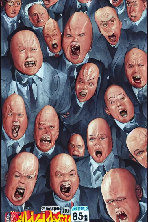 Image similar to coneheads, japanese vhs cover art, detailed facial expressions