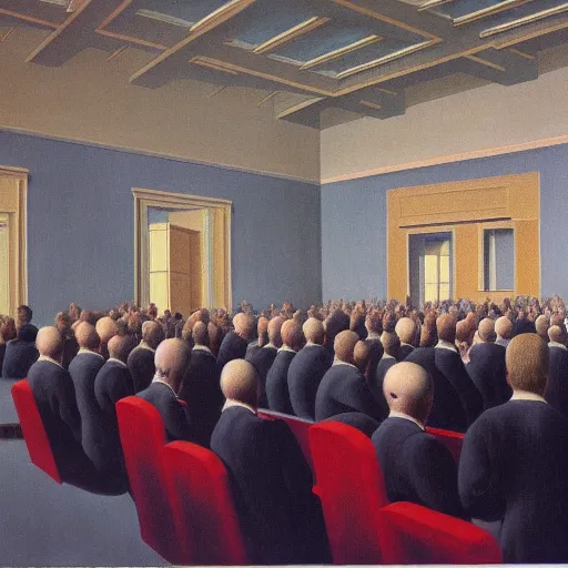 Image similar to painting of the congress in session by rene magritte, hd, 4 k, detailed, award winning