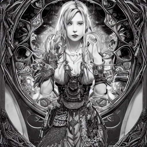 Image similar to the portrait of chaotic good female druid alchemist as absurdly beautiful, gorgeous, elegant, gravure idol, an ultrafine hyperdetailed illustration by kim jung gi, irakli nadar, intricate linework, sharp focus, bright colors, octopath traveler, final fantasy, unreal engine 5 highly rendered, global illumination, radiant light, detailed and intricate environment