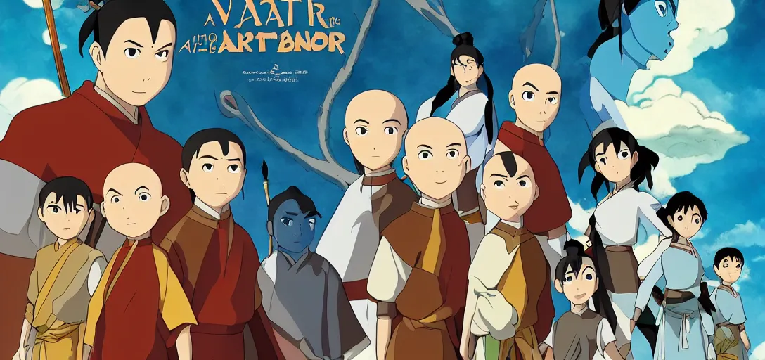 Image similar to Avatar the Last Airbender poster in the style of Studio Ghibli