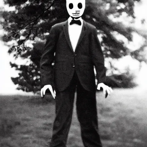 Image similar to black and white photo of slenderman