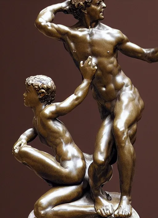 Prompt: the bronze ribbon statue by michelangelo