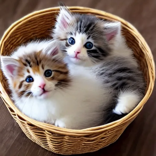 Image similar to very very very very fluffy kittens in a basket
