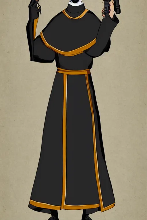 Prompt: male nun with a gun, Character design