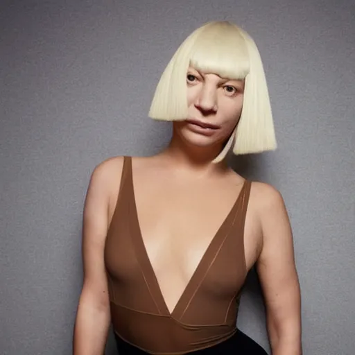 Image similar to sia furler wearing a skin colored leotard full body artistic photoshoot