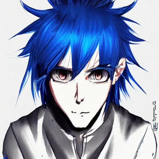 Prompt: concept art of a man with blue hair, anime style