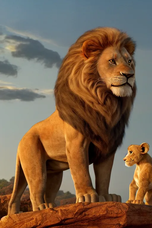 Image similar to joe biden greets simba from lion king, symmetry, awesome exposition, very detailed, highly accurate, 8 k, furry