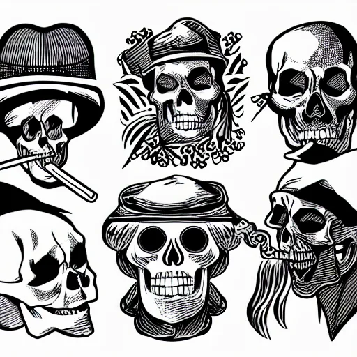 Image similar to smoking skull line art, graphic tees