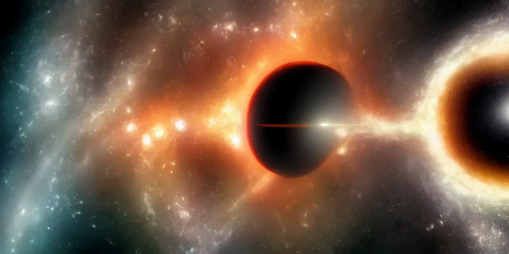 Prompt: one colored black hole in the center with space around it , photorealistic, hyperrealism, cinematic, epic