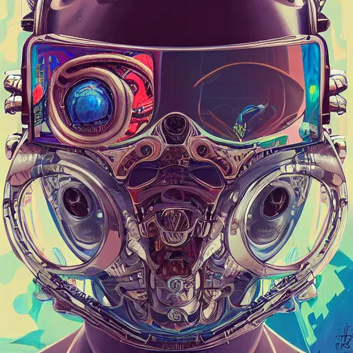 Prompt: high quality high detail biomechanical portrait of diesel punk in an alien world, tristan eaton, victo ngai, artgerm, rhads, ross draws, hyperrealism, intricate detailed, alphonse mucha, 8 k, sci - fi, pastel colors, artstation,