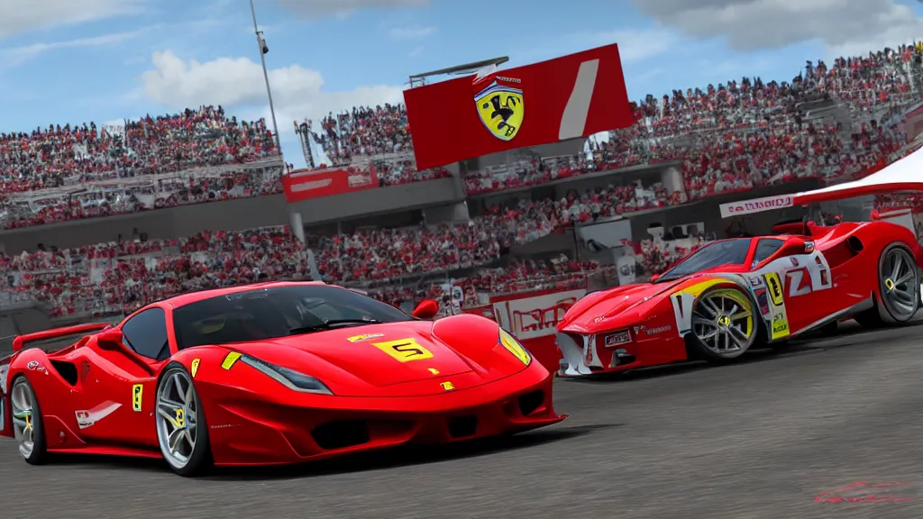 Prompt: forza motorsport screenshot of a ferrari