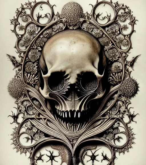 Image similar to art forms of nature by ernst haeckel, memento mori by arthur rackham, ornate antique porcelain beautiful skull mask, ultrasharp, photorealistic, hyperdetailed, octane render, polished, art nouveau, neo - gothic, gothic, intricate ornamental organic filigree, art nouveau botanicals, art forms of nature by ernst haeckel, horizontal symmetry, symbolist, visionary