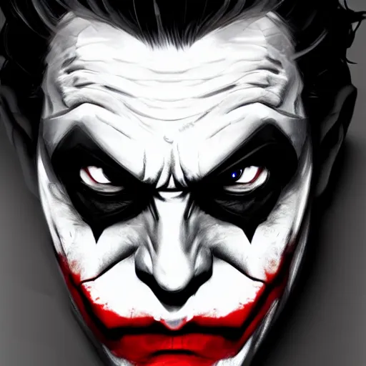 Image similar to half batman mask half joker face, digital painting, amazing detail, artstation, cgsociety, photorealistic