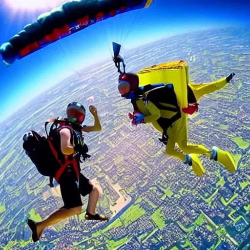 Image similar to GoPro pic of SpongeBob skydiving