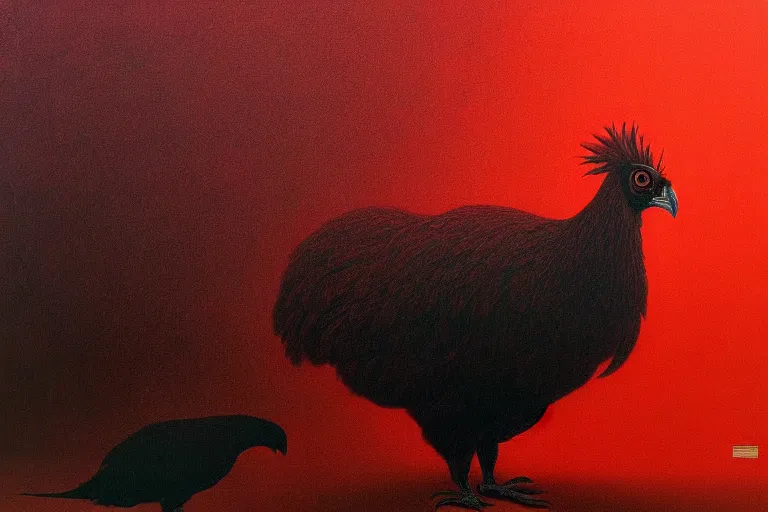 Prompt: an obviously embarrassed australian brush turkey, in the style of beksinski, intricate and epic composition, red by caravaggio, insanely quality, highly detailed, masterpiece, red light, artstation, 4 k