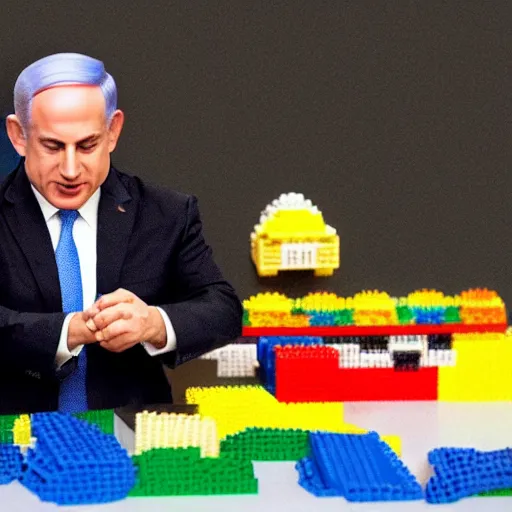 Image similar to benjamin netanyahu playing with legos