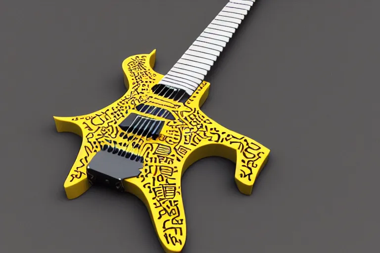 Image similar to keith haring guitar, 3d render