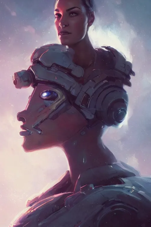 Image similar to A full portrait of a scifi heavy deep space freighter pilot, by Raymond Swanland Greg Rutkowski Lise Deharm, {perfect face}, {perfect eyes}, elegant regal posture